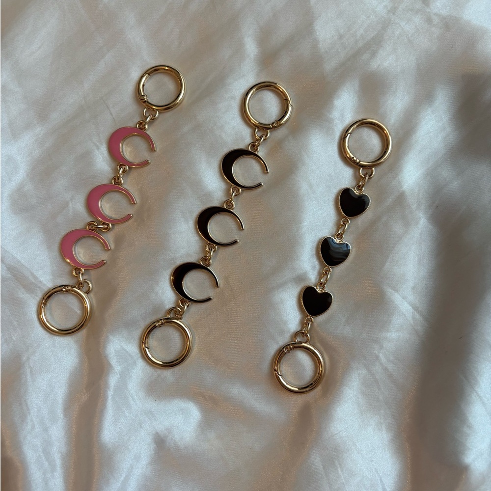 Bag charms/extenders pink dark brown and gold